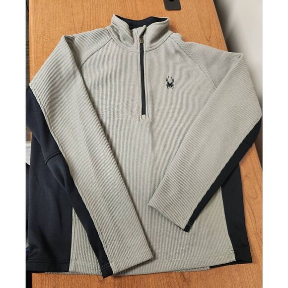 Spyder Gray Black Colorblock Half Zip Knit Casual Pullover Hiking Jacket Mens M - Picture 1 of 6